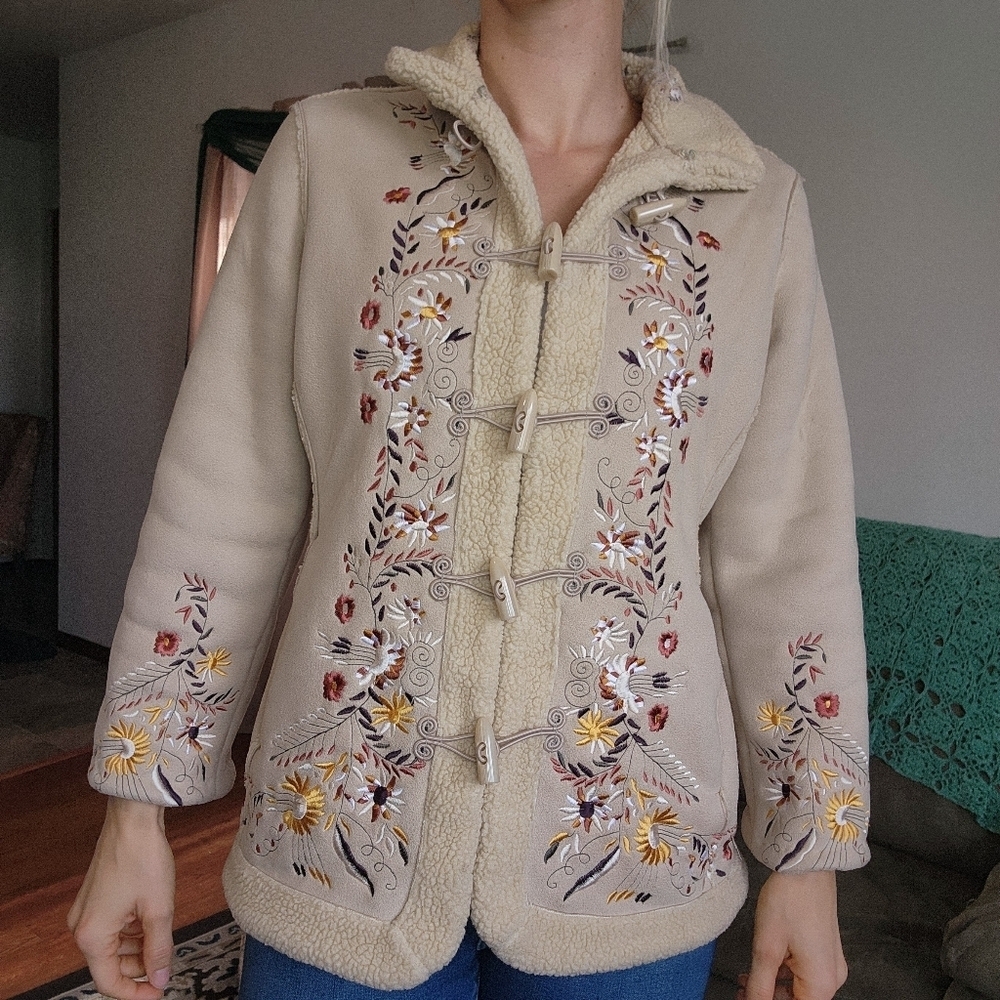 Vintage Panache Penny Lane Embroidered Suede Coat Size Medium